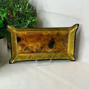 Vintage MCM Melamine George Braird gold foil ink drop trinket dish / tray